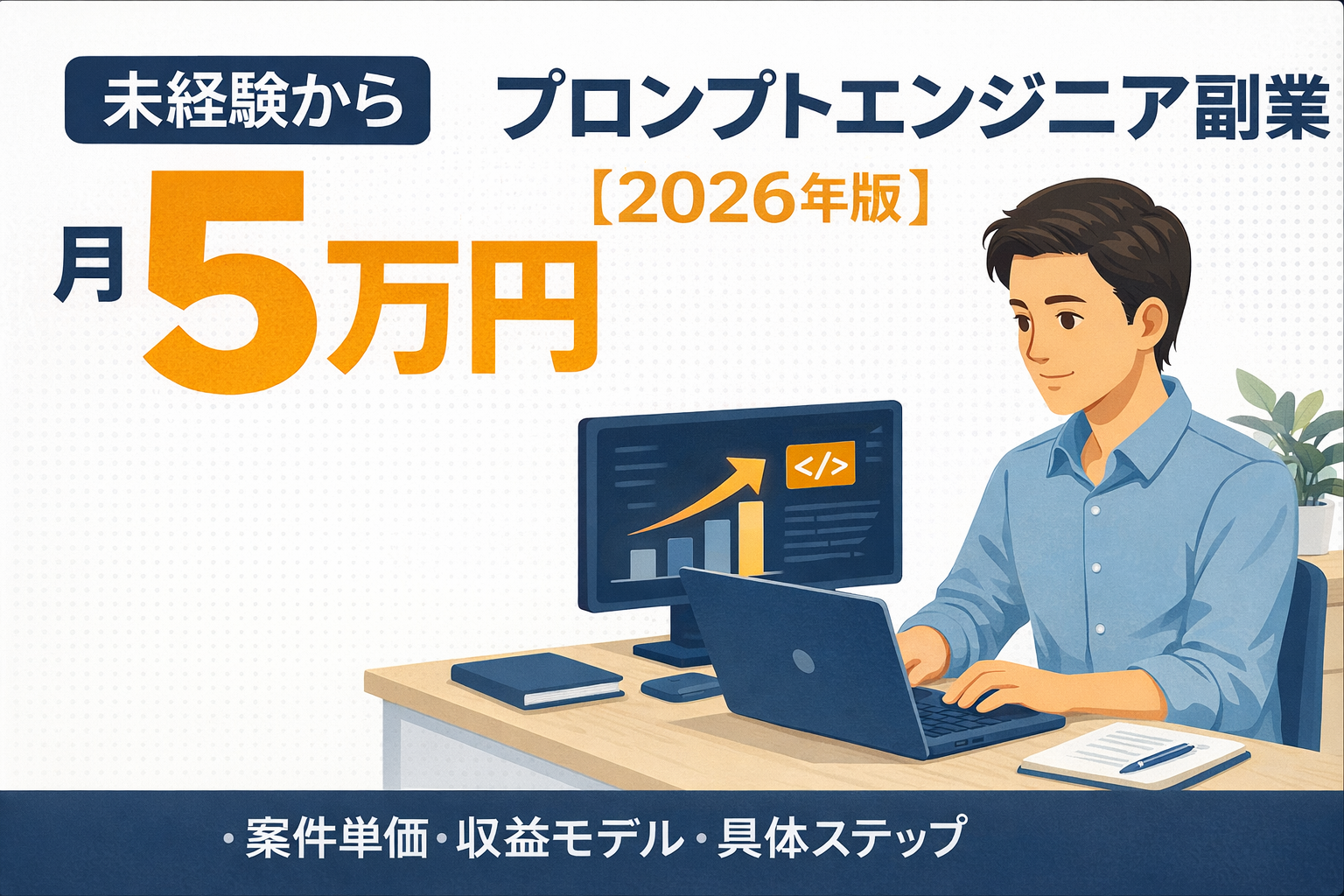 プロンプトエンジニア副業で未経験から月5万円を目指す方法を解説したアイキャッチ画像（2026年版）